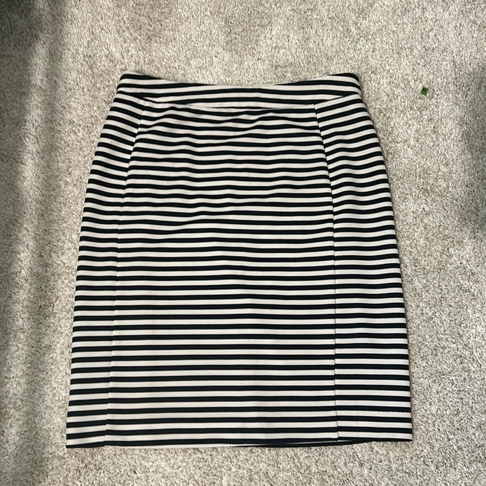 Navy and White Striped midi skirt